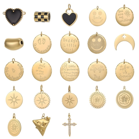 Vintage Gold Titanium Steel Letter Round Pendant Heart Enamel DIY Necklace Bracelet Jewelry Making Findings Charms