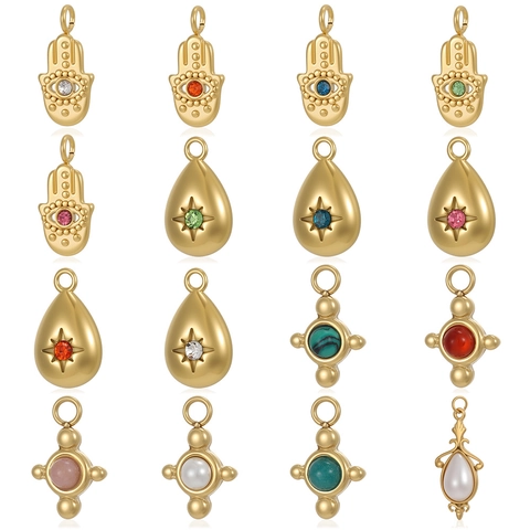 Edelstahl Hamsa Hand Böser Blick Anhänger Zirkonia Tränentropfen Charm Für DIY Schmuckherstellung Armband Halskette Zubehör