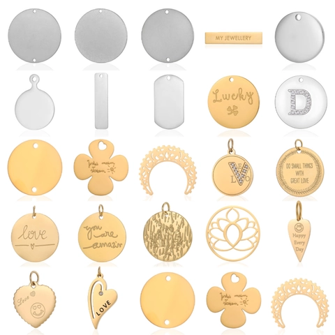 Stainless Steel Multi Shape Blank Pendants Heart Round Rectangle Geometric Engraving DIY Jewelry Accessories For Women