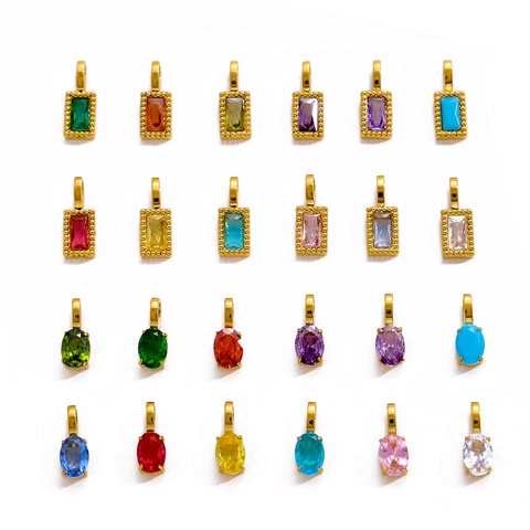 Rectangle Zirconia Pendants Gear Edge Stainless Steel Gold Plated Charms For DIY Necklace Jewelry Making For Women Fashion Jewelry Accessories