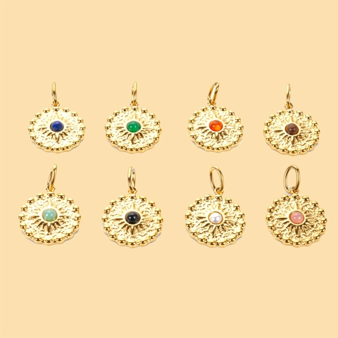 Vintage Stainless Steel Round Sunburst Pendant For DIY Necklace Rhinestone Artificial Pearl Medallion Charm Women Jewelry