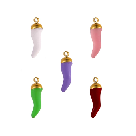 Stainless Steel Enamel Italian Cornicello Chili Pepper Charms Pendants For Jewelry Making DIY Necklace Bracelet Accessories