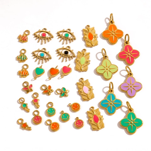 Ciondolo in Smalto di Acciaio Inossidabile Cuore Farfalla Viso Sorridente Stella Trifoglio Ciondoli Per DIY Collana Bracciale Creazione Accessori per Gioielli