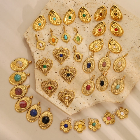 Vintage Ανοξείδωτο Ατσάλι DIY Κρεμαστά Charms Μποέμ Καρδιά Οβάλ Μάτι Λουλούδι Κρεμαστά για Κολιέ Βραχιόλι Κατασκευή Κοσμημάτων