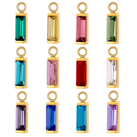 Rectangular Crystal Rhinestone Pendant Stainless Steel Gold Plated Cube Geometric Charm For DIY Necklace Earring Jewelry Making Accessory