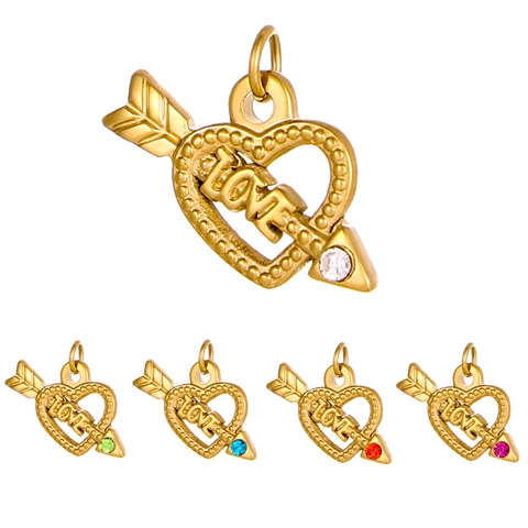Colgante de Acero Inoxidable con Corazón y Flecha de Cupido Romántico Francés Incrustaciones de Circonia Oro Love DIY Joyería