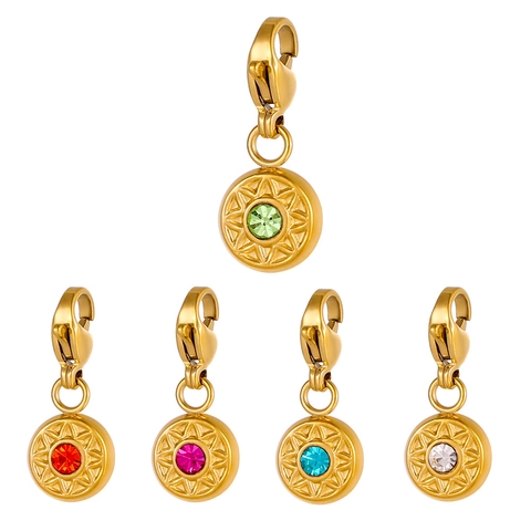 18K Gold Plated Stainless Steel Round Star Pendant Only (Without Chain) With Colorful Zirconia Lobster Clasp For Women