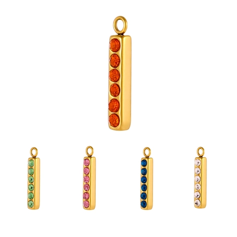 Pendentif en Acier Inoxydable Micro Pavé de Zircone Rectangle Barre Verticale Or Galvanoplastie Charme de Barre Géométrique pour Fabrication de Bijoux DIY