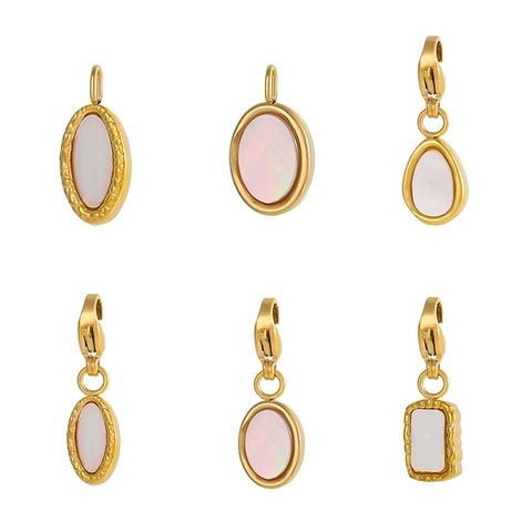 Stainless Steel Shell Inlay Pendants For DIY Jewelry Making Vintage Ellipse Geometric Lobster Clasp Charms For Women Men