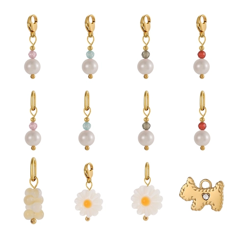 Handmade Titanium Steel Freshwater Pearl Pendants Niche Daisy Flower Dog Charms For DIY Earring Jewelry Making Women Accessories
