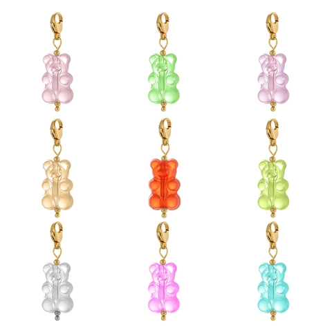 Titanium Steel Resin Gummy Bear Pendant DIY Colorful Cartoon Bear Charms With Lobster Clasp For Jewelry Making Bracelet Necklace