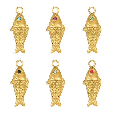 Nautische Vergulde Legering Vis Hanger Voor DIY Ketting Maken Met Gekleurde Strass Ogen Marine Dier Sieraden Maken