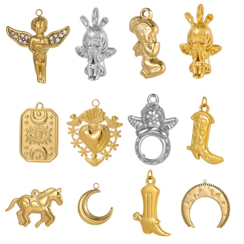 Ciondoli in Acciaio Inossidabile Strass Angelo Luna Malocchio Cuore Cavallo Stivali Vintage Fai da Te Gioielli Accessori
