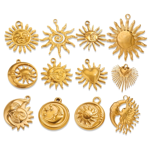 Vintage Roestvrij Staal Zon Maan Glimlach Gezicht Hangers Hemelse Reliëf Bedels DIY Ketting Sieraden Maken Accessoires Voor Vrouwen