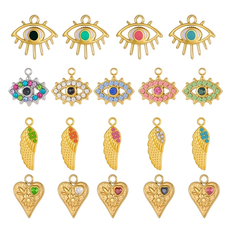 Roestvrij Staal Boze Oog Hart Vleugel Hanger Voor Sieraden Maken DIY Accessoire Strass Emaille Charms Voor Vrouwen Sieraden