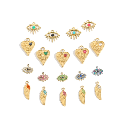 Roestvrij Staal Boze Oog Hart Vleugel Hanger Voor Sieraden Maken DIY Accessoire Strass Emaille Charms Voor Vrouwen Sieraden