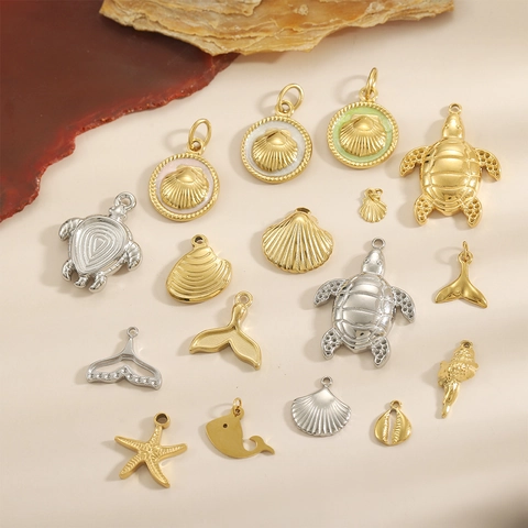 Dijes DIY de Acero Inoxidable Tema Oceánico Tortuga Marina Concha Cola de Pez Solo Colgante Para Hacer Joyas Mujer