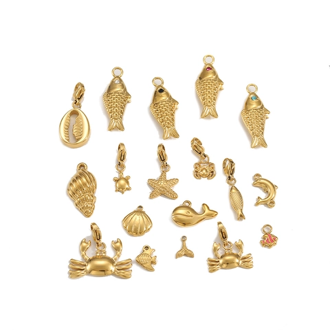 Ocean Series Gold Stainless Steel Pendants For DIY Jewelry Making Fish Shell Dolphin Whale Crab Turtle Starfish Animal Charms