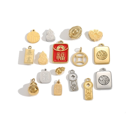 Chinese Style Titanium Steel Pendant Charms Fortune Gourd Ingot DIY Jewelry Accessories For Necklace Bracelet Making Gift
