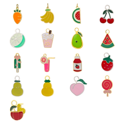 Ciondoli in Acciaio Inossidabile Smaltati Frutta Cibo Fragola Ciliegia Anguria Avocado Lecca Lecca Bubble Tea Per Accessori per la Creazione di Gioielli Fai-da-te