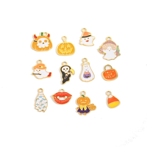 Enamel Alloy Halloween Charms For Jewelry Making DIY Pumpkin Ghost Skull Mummy Bat Vampire Lips Holiday Decorative Pendants