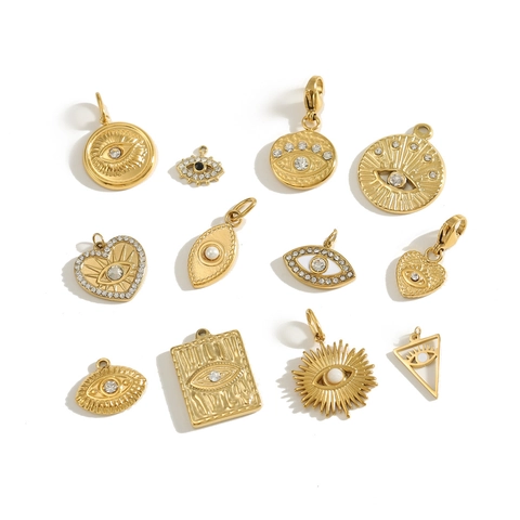 Pendentif en Acier Inoxydable Plaqué Or Mauvais Œil pour Création Bijoux DIY Pendentifs Cœur Soleil Rond Zirconium