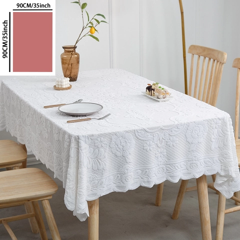 Europäische Elegante Weiße Spitze Tischdecke Polyester Floral Jacquard Rechteckig Staubdicht Tischdecke Für Home Dekoration