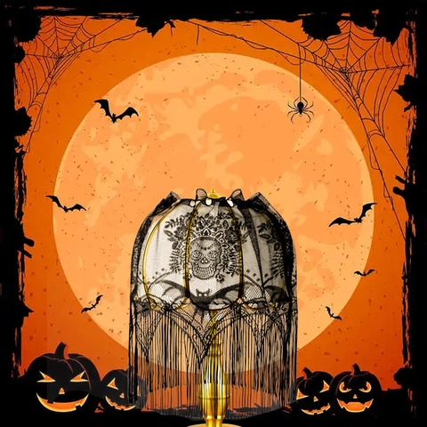 Halloween Tenda in Pizzo Nero Teschio Pipistrello Nappina Paralume Gotico Mantovana Corta Festa Casa Decorazione Stagionale