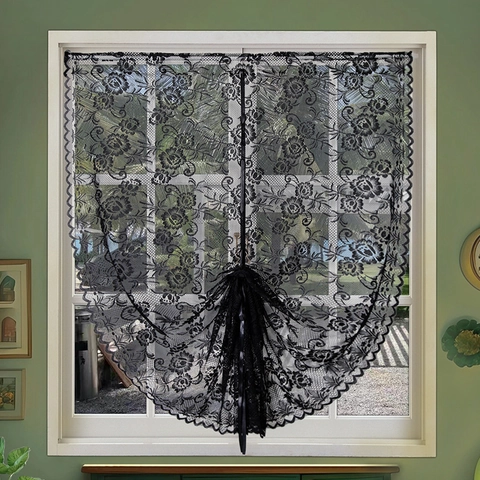 Vintage Floral Lace Roman Blind Lift Curtain For Window Door Kitchen Café Pastoral Style Lace Valance Hanging Curtain