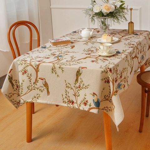 Nappe Jacquard Vintage Américaine Motif Floral Oiseau Polyester Rectangulaire Couverture De Table Pour Salle À Manger Maison Cuisine Décor