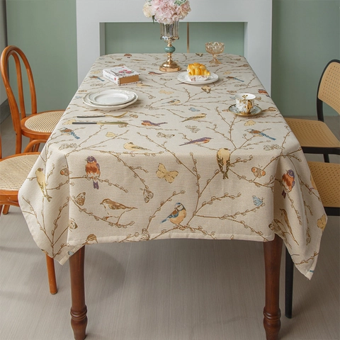 Tovaglia Rettangolare Americana in Ciniglia Con Uccelli e Fiori Impermeabile Antiolio Casa Cucina Decorazione Lavabile Antipolvere Copritavolo