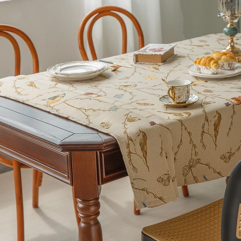Tovaglia Rettangolare Americana in Ciniglia Con Uccelli e Fiori Impermeabile Antiolio Casa Cucina Decorazione Lavabile Antipolvere Copritavolo