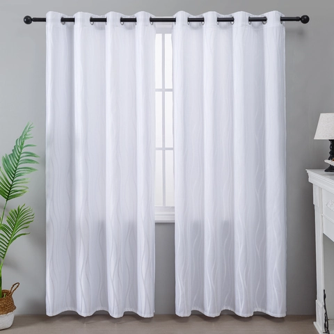 Modern Minimalist White Vertical Wave Jacquard Curtains Semi-Blackout Grommet Sheer Curtains For Living Room Bedroom Dining Room Decor