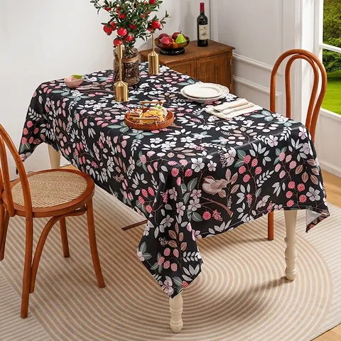Mantel de Poliéster Estampado de Flores y Pájaros Pastorales Cubierta de Mesa de Jacquard Estilo Americano para Cocina Comedor Decoración del Hogar
