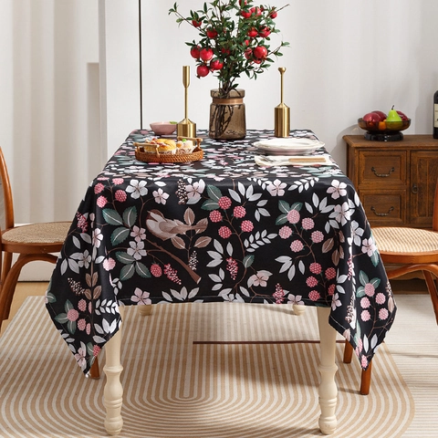 Mantel de Poliéster Estampado de Flores y Pájaros Pastorales Cubierta de Mesa de Jacquard Estilo Americano para Cocina Comedor Decoración del Hogar