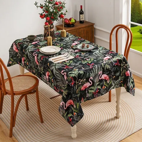 Mantel Vintage Americano Pintura al Óleo Poliéster Flamenco Floral Estampado Cubierta de Mesa Antipolvo para Comedor Cocina Decoración