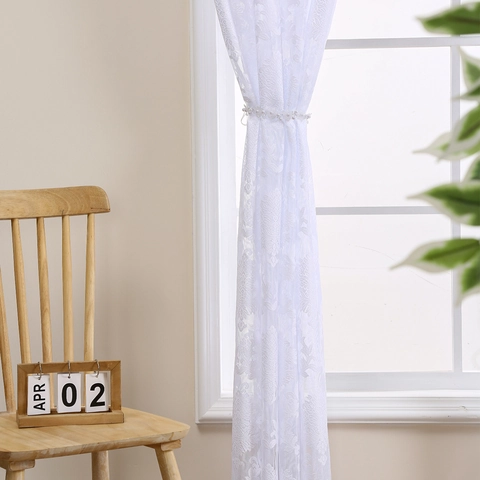 French Vintage White Lace Sheer Curtains For Living Room Damask Floral Jacquard Grommet Top Bedroom Window Treatments