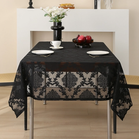 Mantel de Encaje Retro Americano Damasco Floral Rectangular Cubierta de Mesa Borde Festoneado para Comedor Decoración Hogar