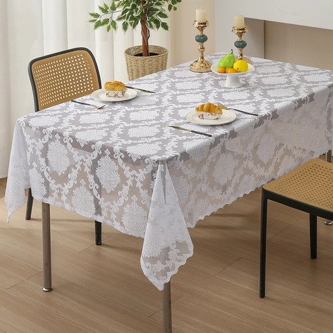 Nappe en Dentelle Ajourée Style Américain Élégante Nappe Rectangulaire Jacquard Floral pour Salle à Manger Cuisine Maison