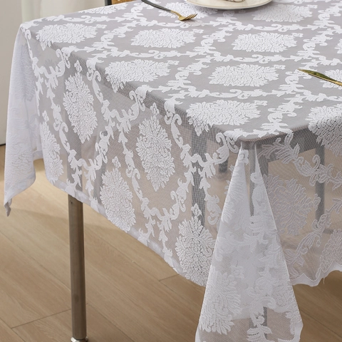 Nappe en Dentelle Ajourée Style Américain Élégante Nappe Rectangulaire Jacquard Floral pour Salle à Manger Cuisine Maison