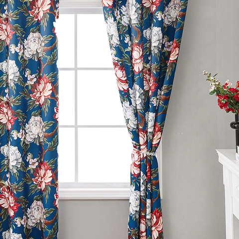 American Luxury Vintage Floral Printed Curtains Polyester Peony Pattern Blackout Drapes With Metal Grommets For Living Room Bedroom
