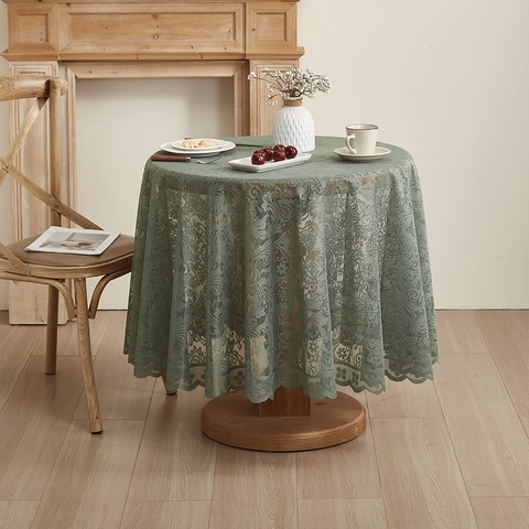 Ronde Kant Tafelkleed Franse Pastorale Vintage Bloemen Jacquard Ruches Rand Antislip Wasbaar Decoratie