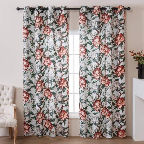 American Light Luxury Peony Floral Printed Blackout Curtains Thick Polyester Fabric Room Divider For Living Room Bedroom