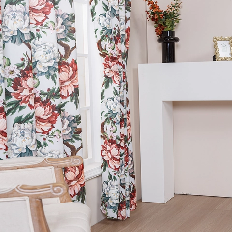 American Light Luxury Peony Floral Printed Blackout Curtains Thick Polyester Fabric Room Divider For Living Room Bedroom