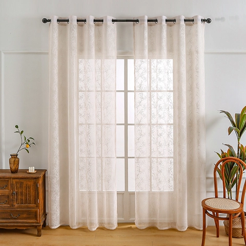 Cortinas de Encaje Transparentes Minimalistas Modernas Con Patrón De Ramas Para Sala De Estar Dormitorio Poliéster Semi Sombreado