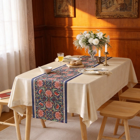 Camino de Mesa Estilo Americano Patrón Floral Geométrico Poliéster Bandera de Mesa Decorativa Larga Para Mesa de Comedor Hogar