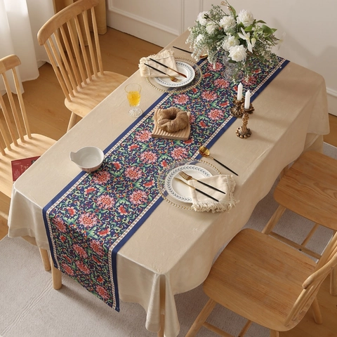 Camino de Mesa Estilo Americano Patrón Floral Geométrico Poliéster Bandera de Mesa Decorativa Larga Para Mesa de Comedor Hogar