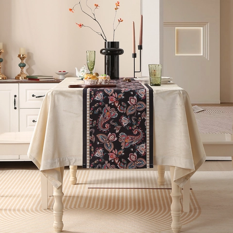 Camino de Mesa Americano con Flores Paisley de Poliéster Impermeable a Prueba de Aceite Patrón Geométrico Decoración Mesa