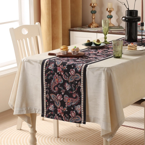 Camino de Mesa Americano con Flores Paisley de Poliéster Impermeable a Prueba de Aceite Patrón Geométrico Decoración Mesa
