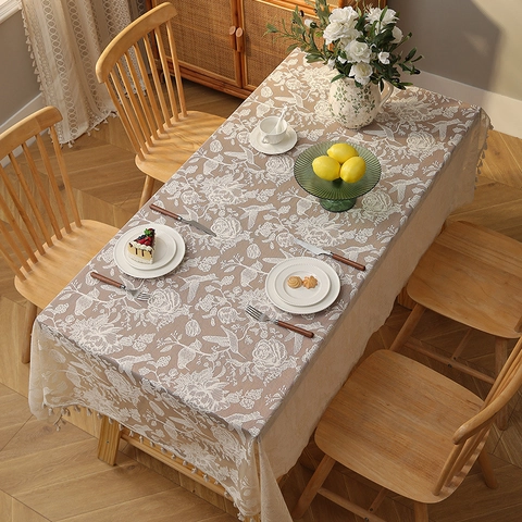 Nappe en Dentelle de Bohême Vintage Français Ajouré Broderie Florale Nappe Avec Franges pour Mariage Fête Maison Décor